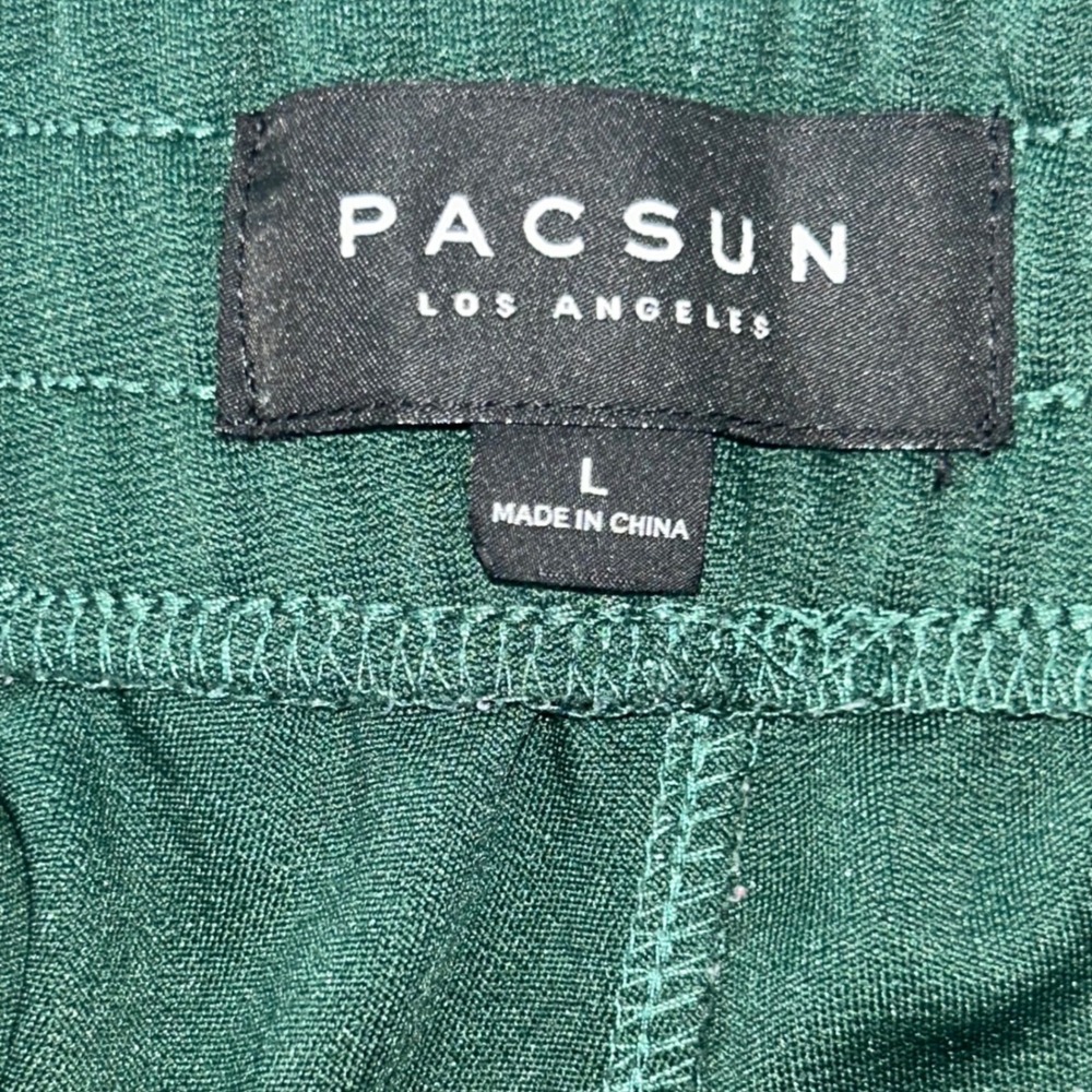 PacSun Mens Green Track Shorts Burgundy Side Stripe Zip Pockets Size L - Picture 3 of 5